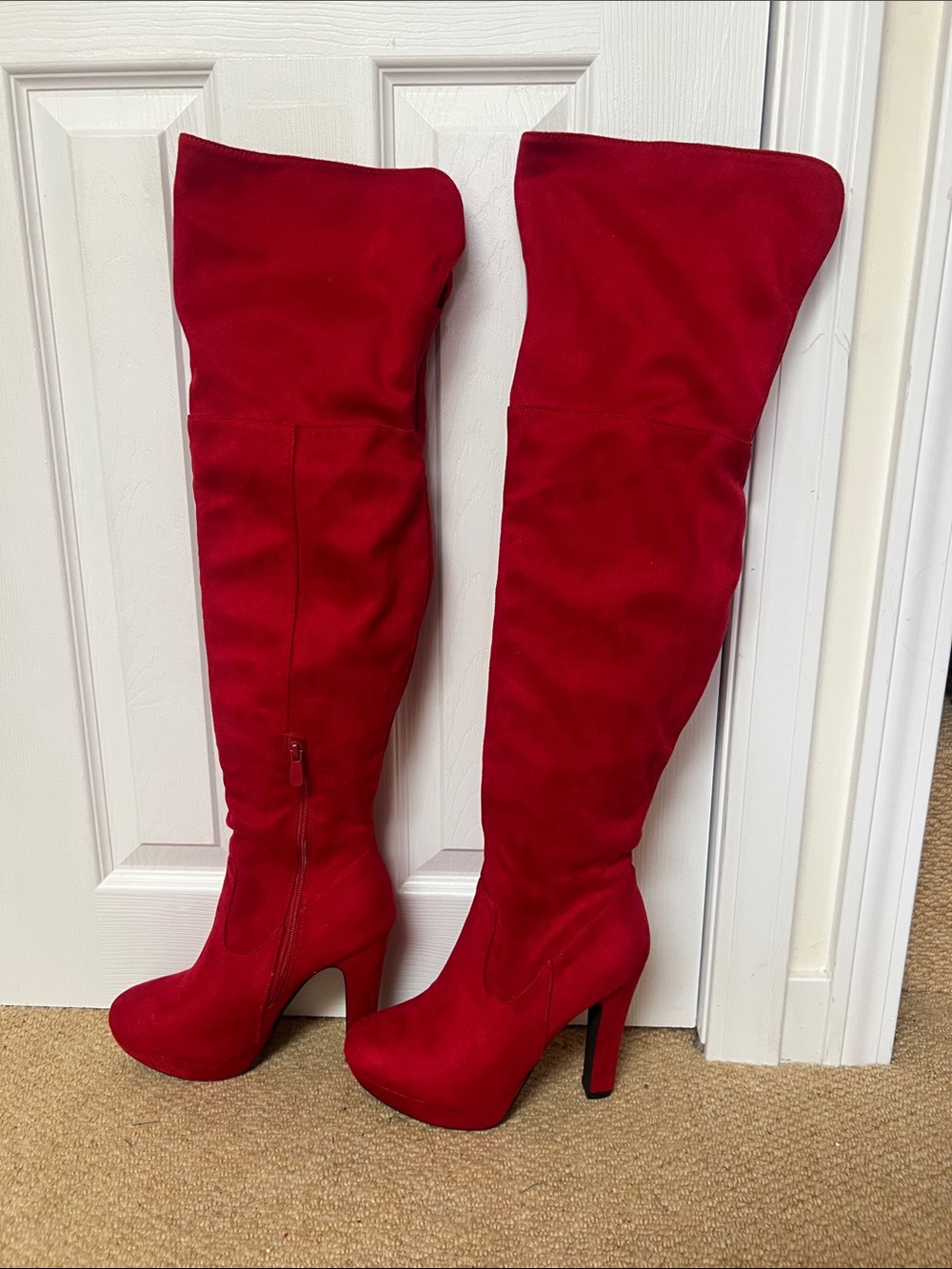Dream Pairs Red Over-the-Knee Suede High Heel Boots